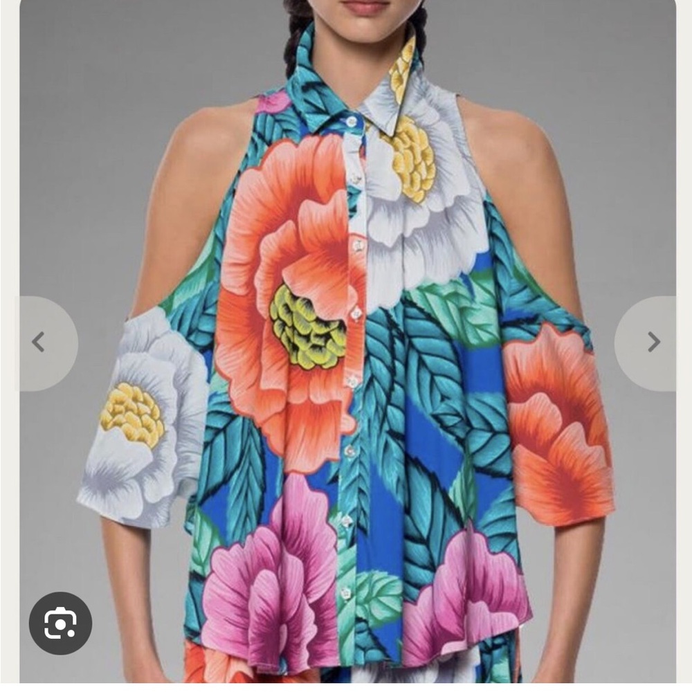 Mara Hoffman Open Shoulder Cold Shoulder Tropical Floral Print Blouse Top